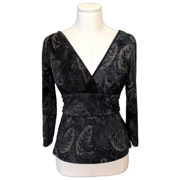 Vintage Y2K Fairweather V-Neck Babydoll Top Floral Whimsygoth Vamp Fairycore L - Picture 1 of 10